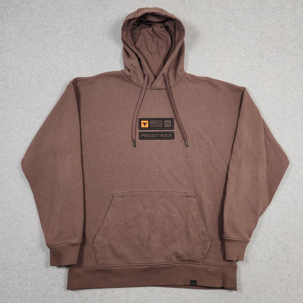 Under Armour Project Rock Hoodie Mens Medium Brown French Terry Pullover